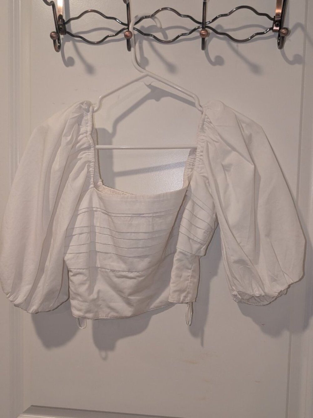 White Cropped Puff Cottage Core Sleeved Blouse Milkmaid Style